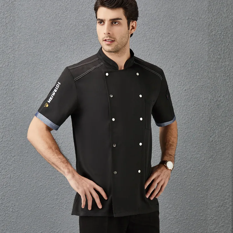 Uniforme de chef manga curta para homens e mulheres, cozinha, hotel, roupas de trabalho, pastelaria, meia manga, verão