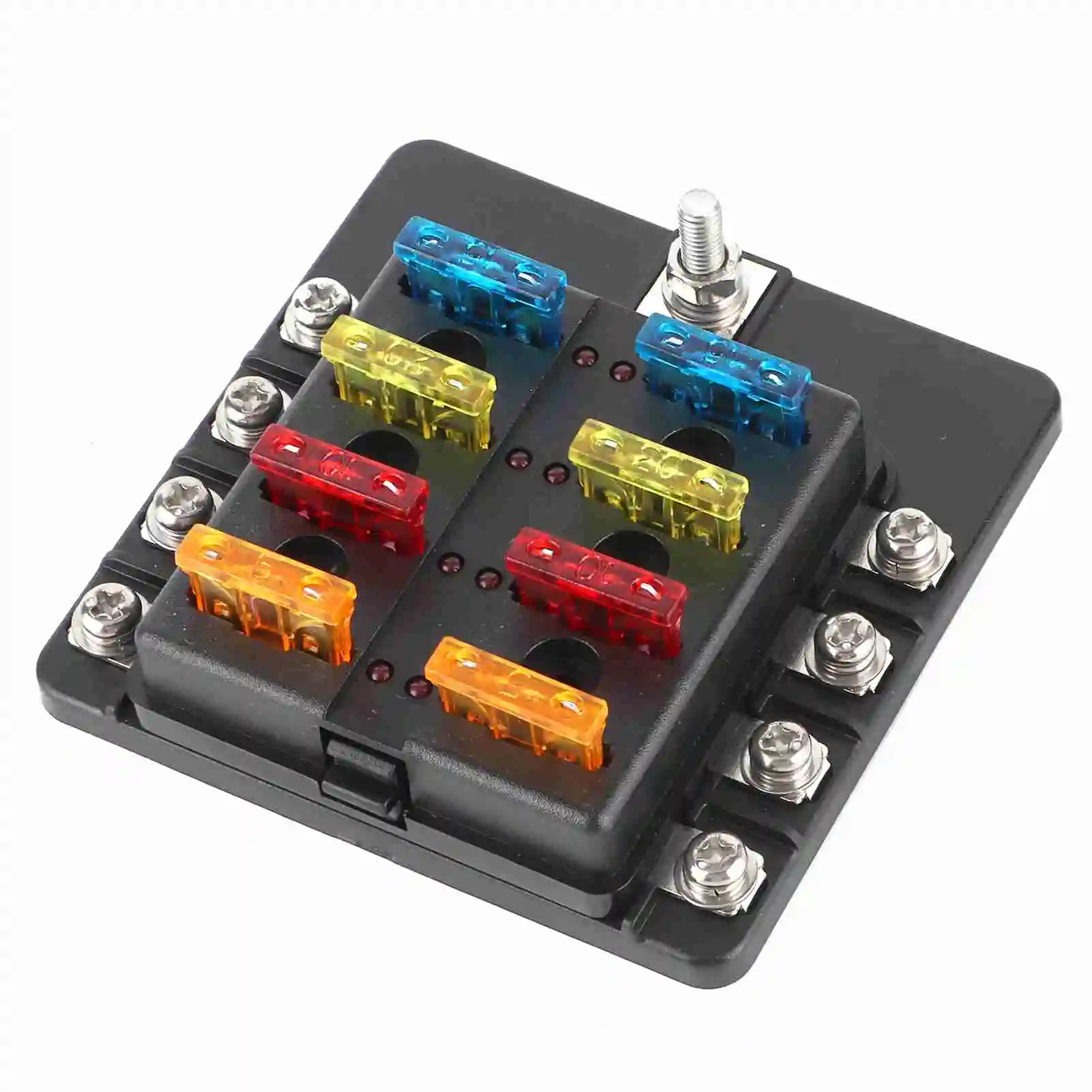 

8-Way Screw Nut Terminal Fuse Box Blade Fuse Block Holders with LED Indicator for Car Boat Box Box with LED Indicator