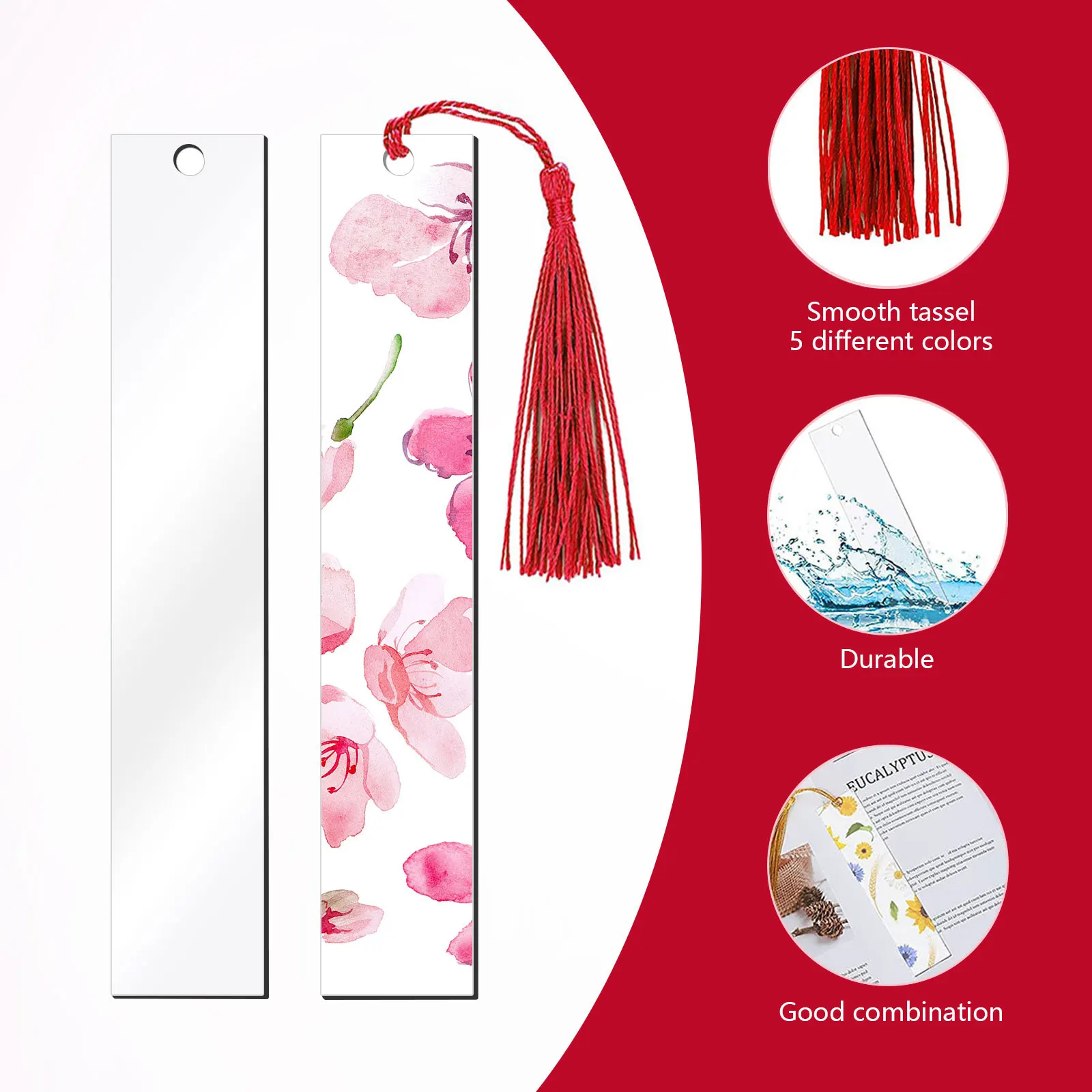 

40Pcs Transparent Acrylic Bookmarks Tassel Blank Bookmarks DIY Craft Present Tags for Reading Acrylic Bookmark Blank