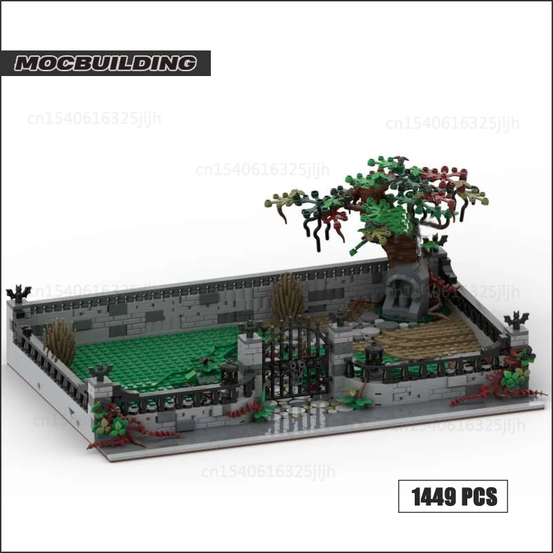 MOC Halloween Cemetery Building Block Tombstone Bricks Model City Accessories Trees Plants Flowers Haunted Toys For Children