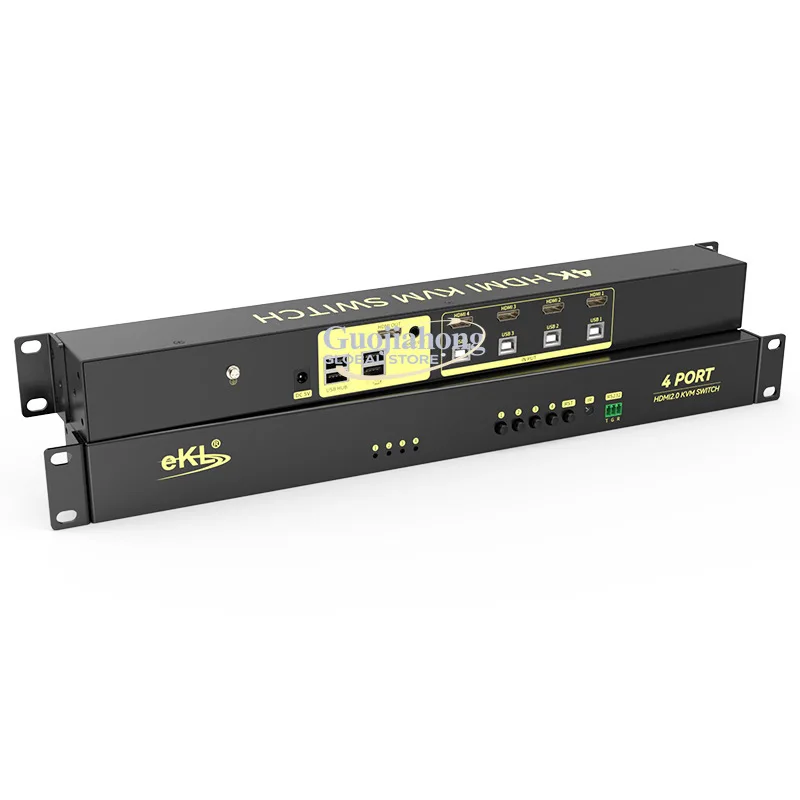 eKL 41HR 4K Seamless HD&MI KVM4 Port Switcher Rack Type with Audio Separation Hotkey Switching