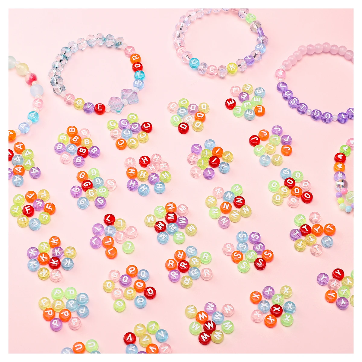 

4x7mm Colored Acrylic English Alphabet Letters with 1mm Hole - DIY Jewelry Making (Necklace/Bracelet/Keychain) 100pcs/Pack