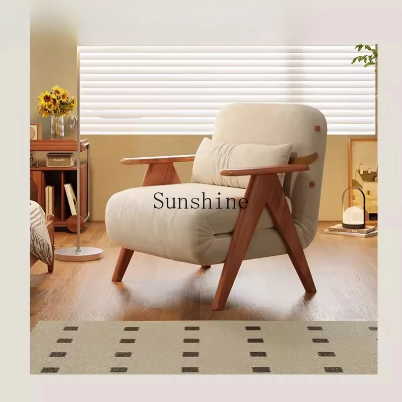 

French retro solid wood single sofa bed small apartment folding dual-purpose multi-functional living room telescopic