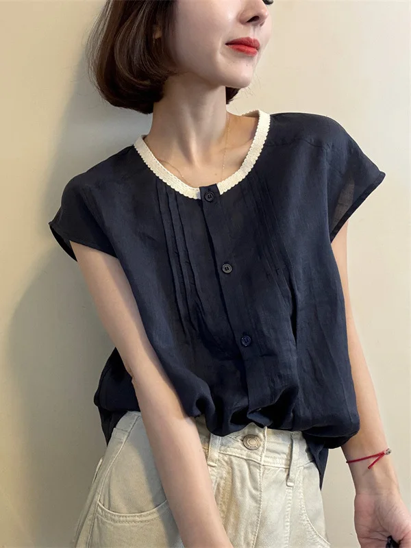 2025 여름 신상 패셔너블한 한국 스타일 여성 루즈핏 라운드넥 슬리브리스 다용도 슬림핏 탑