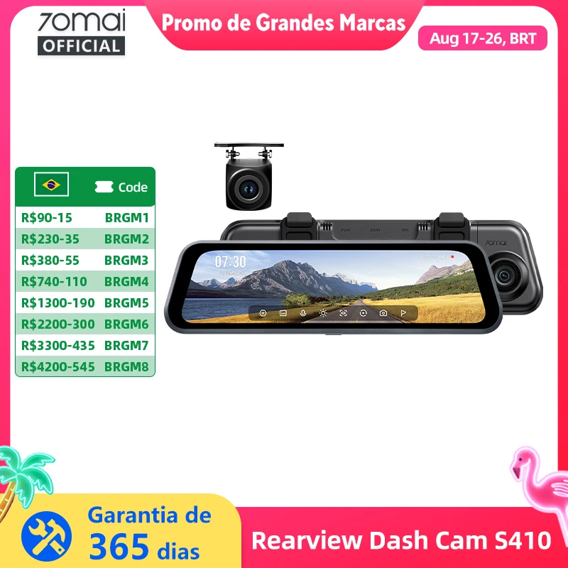 70mai Dash Cam S410 Tela Sensível Ao Toque Visão Completa 1944P GPS Externo 24H Monitor de Estacionamento Frente e Retrodo Carro DVR Espelho 70mai S410