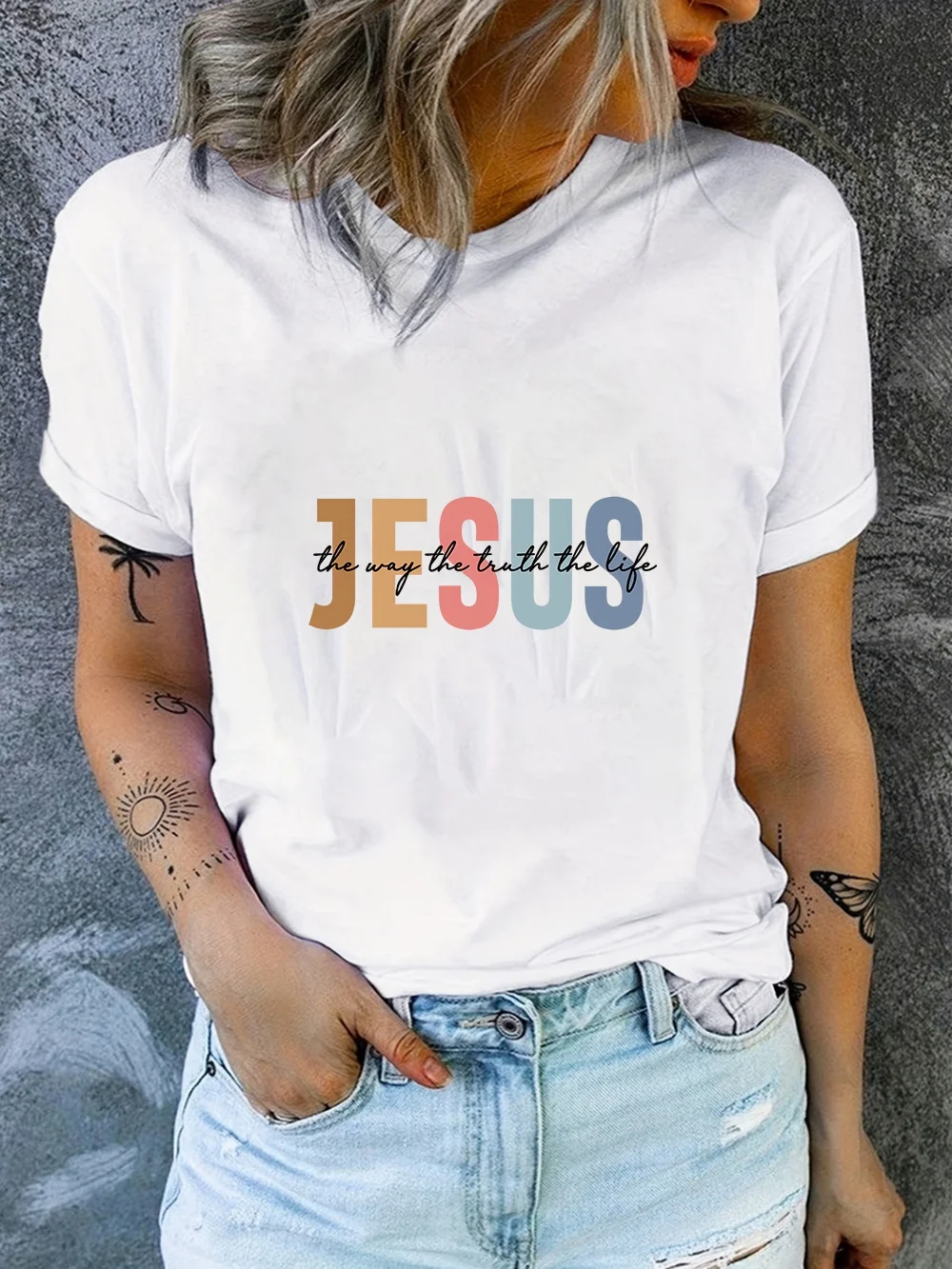 T-shirt chrétien rétro Jésus Le Chemin La Vérité La Vie, haut vintage polyvalent à manches courtes et col rond pour un usage quotidien décontracté