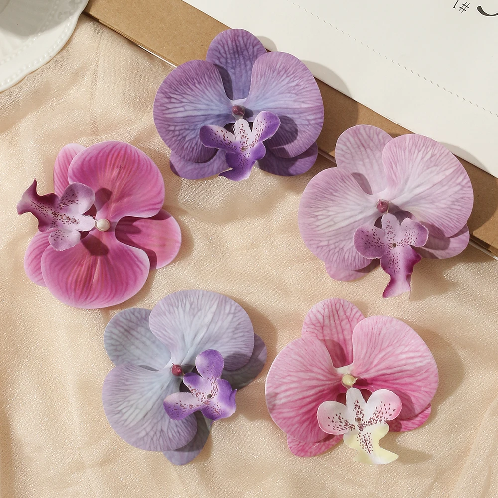 5/10Pcs Simulated Patterned Butterfly Orchid Artificial Flowers For Home Room Decoration Wedding Decoration DIY Hair Cards