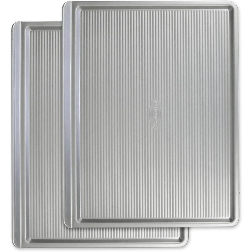 

Large Nonstick Baking Pan Set of 2, Warp Resistant Cookie Sheet with Raised Edge, Made in USA from Aluminized Steel