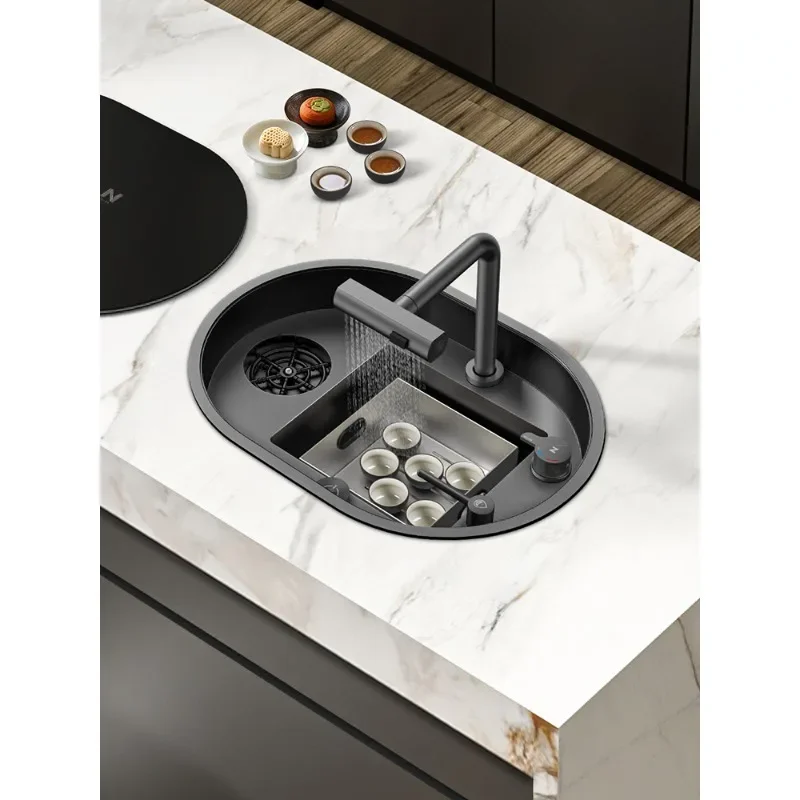 Invisible Oval Sink Black Nano Stainless Steel Cup Washer