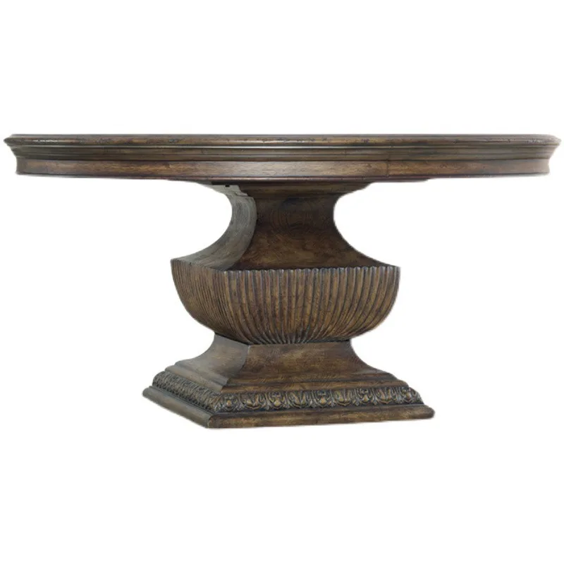 

American country retro furniture, villa all solid wood dining table, carving flower dining table and chair combination