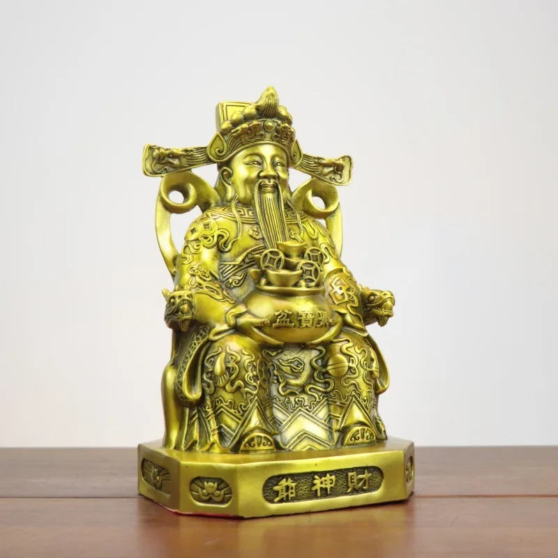 Brass statue of of for home decoration, large size, depicting the seated God of Wealth, with a treasure bowl