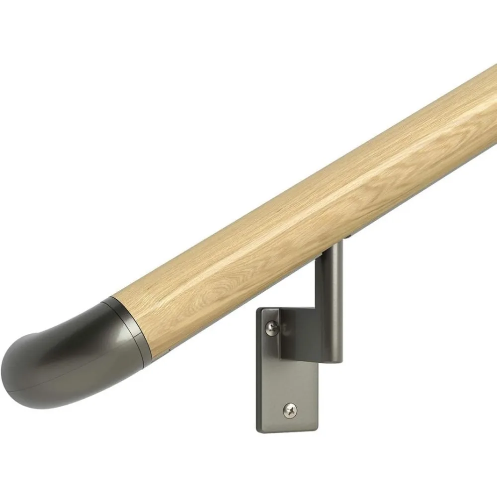 7ft ADA Handrail Kit - Walnut - Complete Indoor Handrail for Stairs - 1.6" Round Genuine Wood Wrapped Aluminum Core Railing