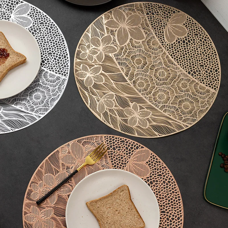 Hollow Gilded Butterfly Flower Placemats Pvc Waterproof Insulation Pad for Restaurant Exquisite 38cm Round Dining Table Decor