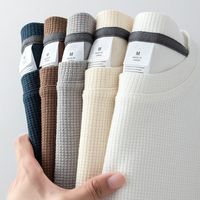 Waffle Short Sleeved T-shirt for Men and Women Summer Japanese Round Neck Half Sleeved Top Loose Casual Solid Color T-shirt