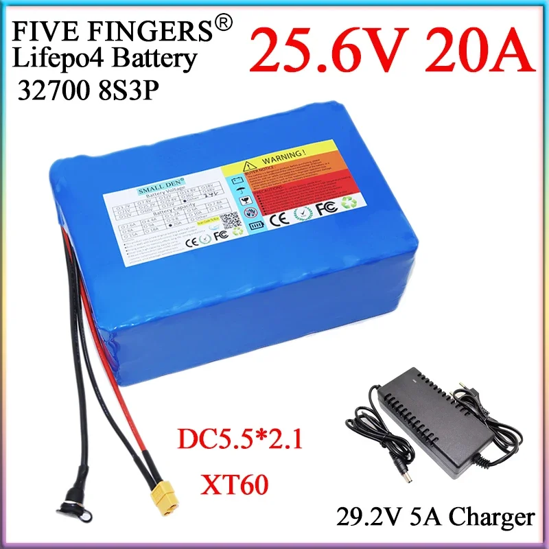 

New 24V 25.6V 20Ah Lifepo4 Battery Pack 32700 8S3P 24V Power Supply Used For Electric boat Scooter Mower UPS Toy Car+5A Charger