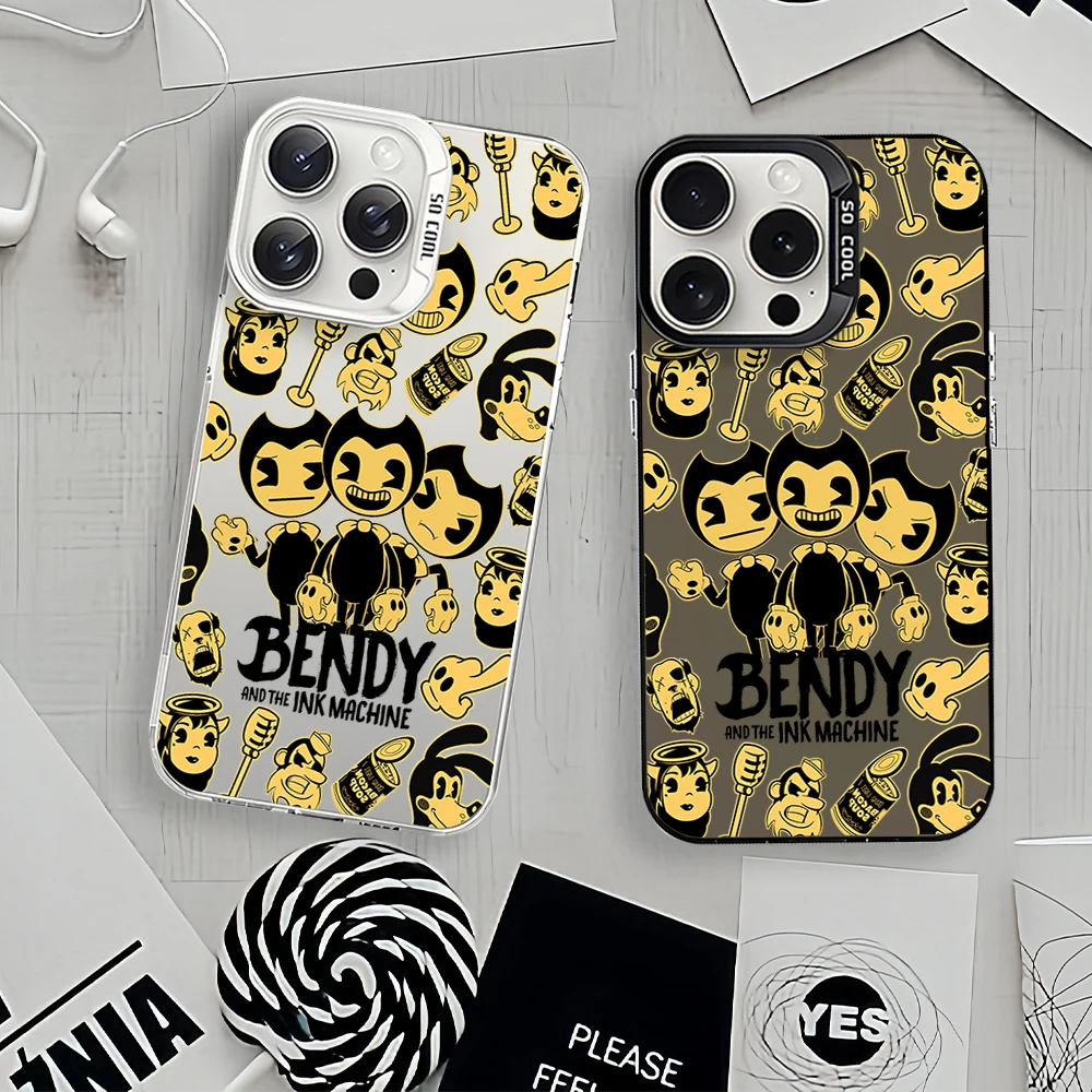 Phone Case for iPhone Cartoon Bendy Cute And The In M-Machines 12 11 13 14 15 16 Max Pro Plus IMD Shockproof Silicone Coque