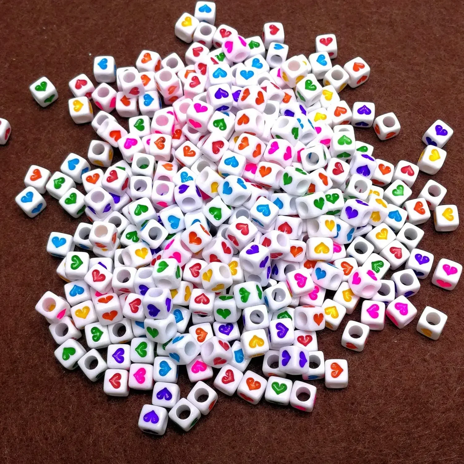 100-500Pcs Acrylic Multi-colour Spacer Bead With Hole Cube Love Heart Beads for Jewelry Making Diy Handmade Necklace Accessories