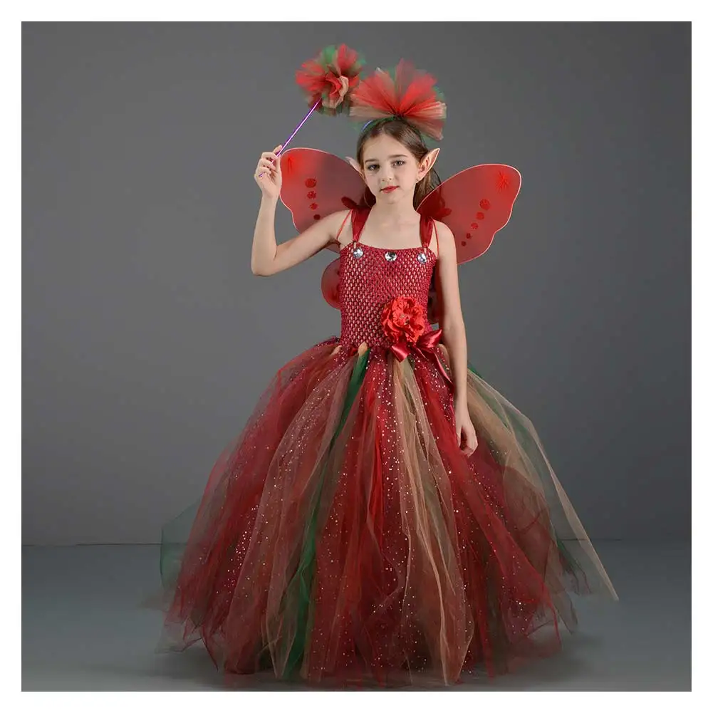 Girls Forest Tutu Dress Christmas Cosplay Costume Children  Cute  Headband Outfits Halloween Cartoon Carnival Disguise Kids Part