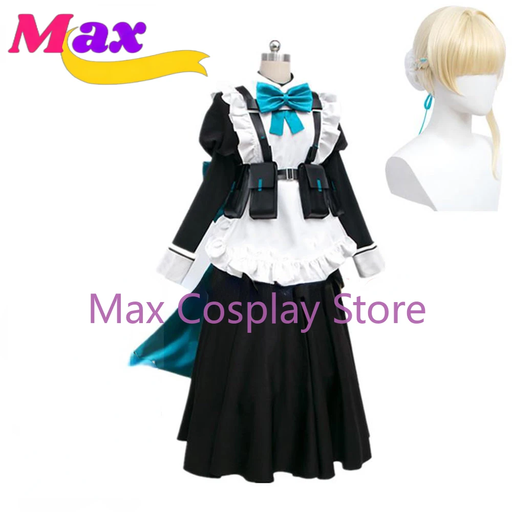 

Max Game Anime Cosplay Asuma Toki Women Lolita Maid Uniform Long Dress Wig Armoured Ornament Bow Suit Carnival Costume BL