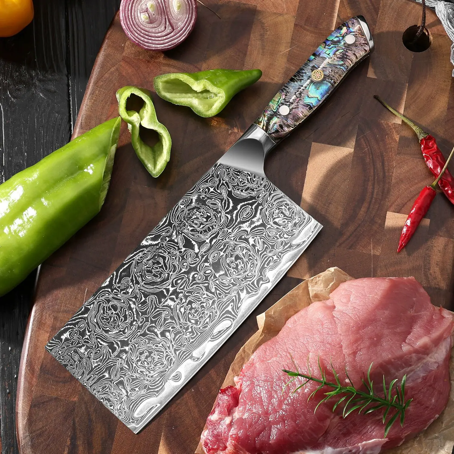 7 Inch Chinese Chef Knife 67-layers Damascus Steel VG10 Blade Abalone Shell Handle Slicing Vegetables Cleaver Meat Kitchen Knife