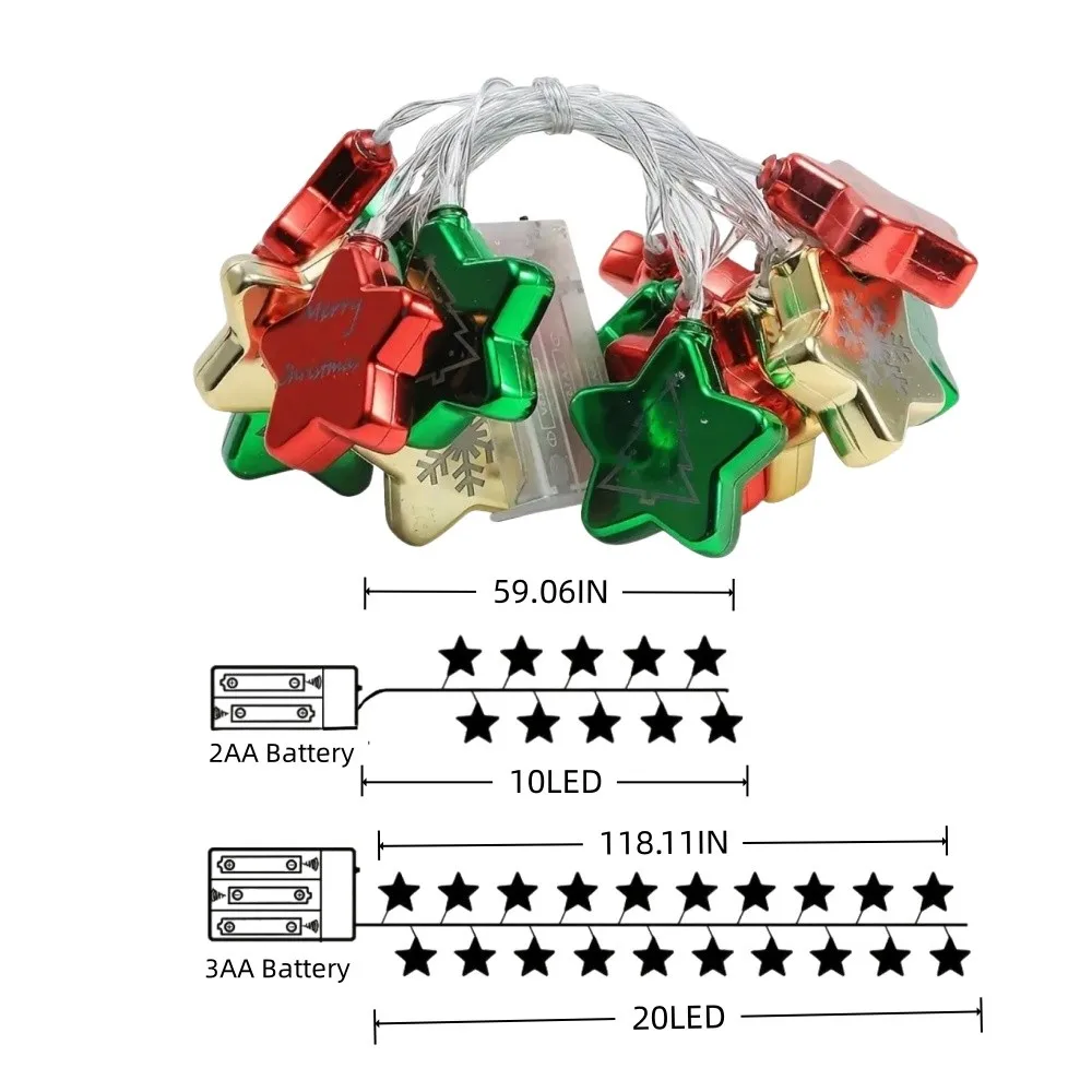 1 قطعة 1.5M10LED/3M20LED عيد الميلاد صندوق بطارية كرة نجمة هدية صندوق ضوء سلسلة ، باستثناء البطارية ، تستخدم لتزيين عيد الميلاد