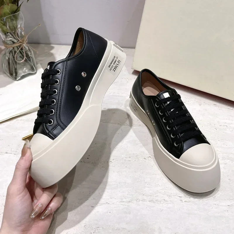 

Casual Women's Shoes Flat Platform All Genuine Leather Lined with Sheepskin Couple Big Head Thick Sole Cowhide Men's Shoes