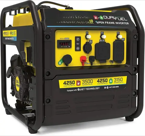 Dual Fuel RV Ready Portable Open Frame Inverter Generator with Quiet Technology