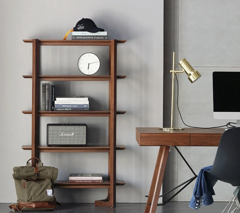 Nordic North American Black Walnut Solid Wood Bookshelf Floor Shelf Living Room Partition Storage Shelf Multi-layer Display
