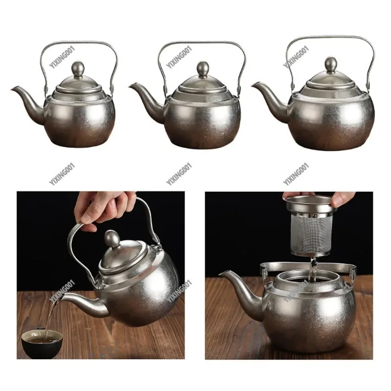 Stainless Steel Portable Teapot with Handle Removable Infuser Loose Leaf Tea Kitchen Dining Accessory