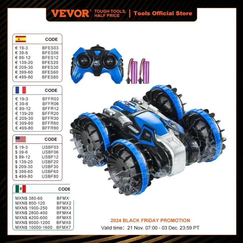 VEVOR Amphibious RC Car Boat 2.4GHz 12 km/h Electric Remote Control 360° Rotating Stunt Car Water Beach Pool Toys Boys Gifts