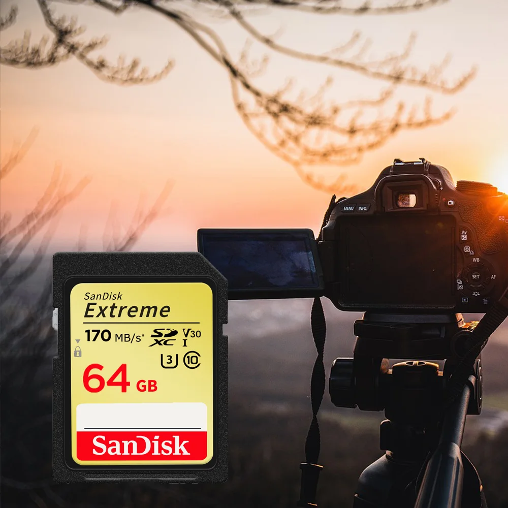 بطاقة ذاكرة SanDisk بطاقة SD متطرفة 4K UHD 32GB SDHC 64GB 128GB 256GB SDXC C10 U3 V30 حتى 180 متر/الثانية لكاميرا 1080p ثلاثية الأبعاد عالية الدقة