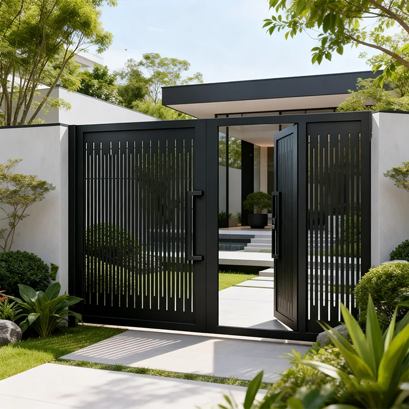 Modern Design Automatic Swing Driveway Gates Simple Aluminium Metal Main Entry Gates Fencing Trellis & Gates
