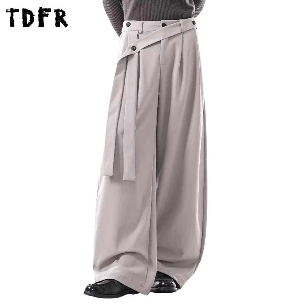 

Плиссированные однотонные брюки-костюмные штаны для мужчин с поясом, в стиле ретро, повседневные, свободные, широкие, фасона «бананы»