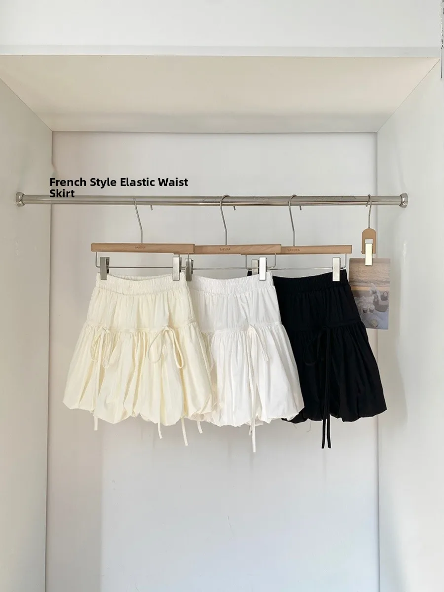 

White A-Line Skirt with Lace Trim And Bow Anti-Light Cake Skirt Women's Commute Style High Waist Polyester Fiber