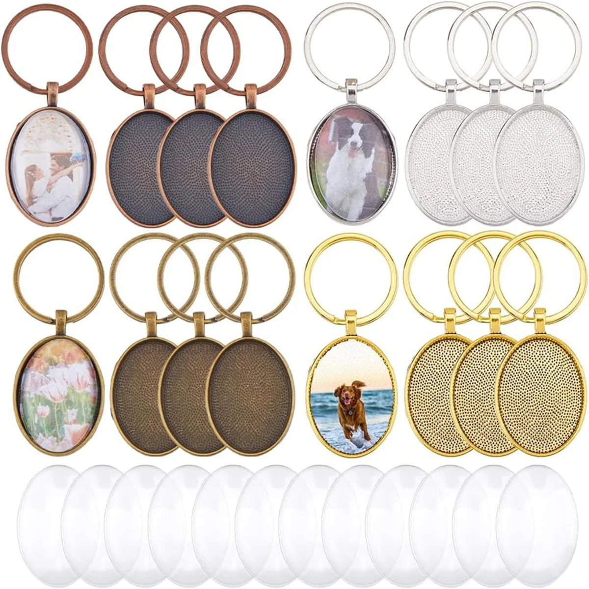 

ABXK Oval Keychain Pendant Tray Alloy Cabochon Keychain Blanks with Cabochons for Photo Personalized Key Chain Making