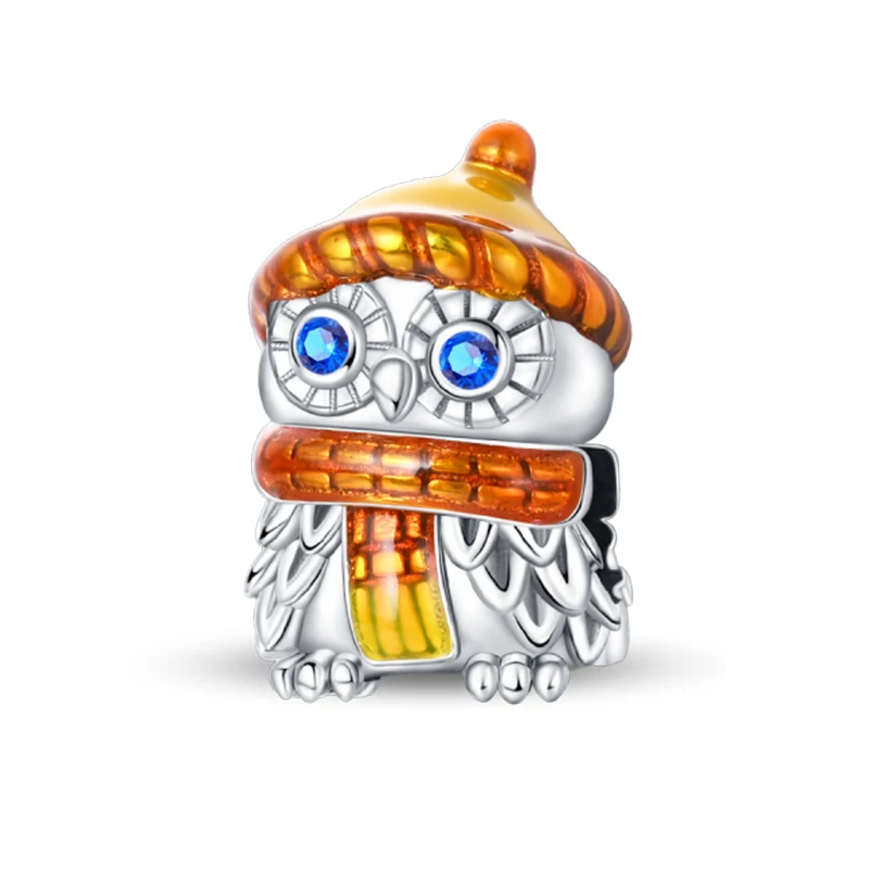 

925 Sterling Silver Charms Bead CZ Zircon Autumn Owl Dangle Fit Original Bracelet DIY Women Jewelry Gift