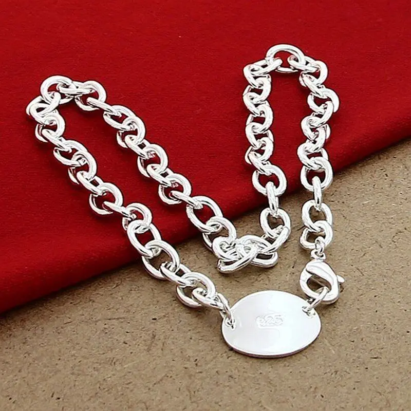 

Sleek Simplicity 925 Sterling Silver Round Pendant Necklace Link Chain Jewelry