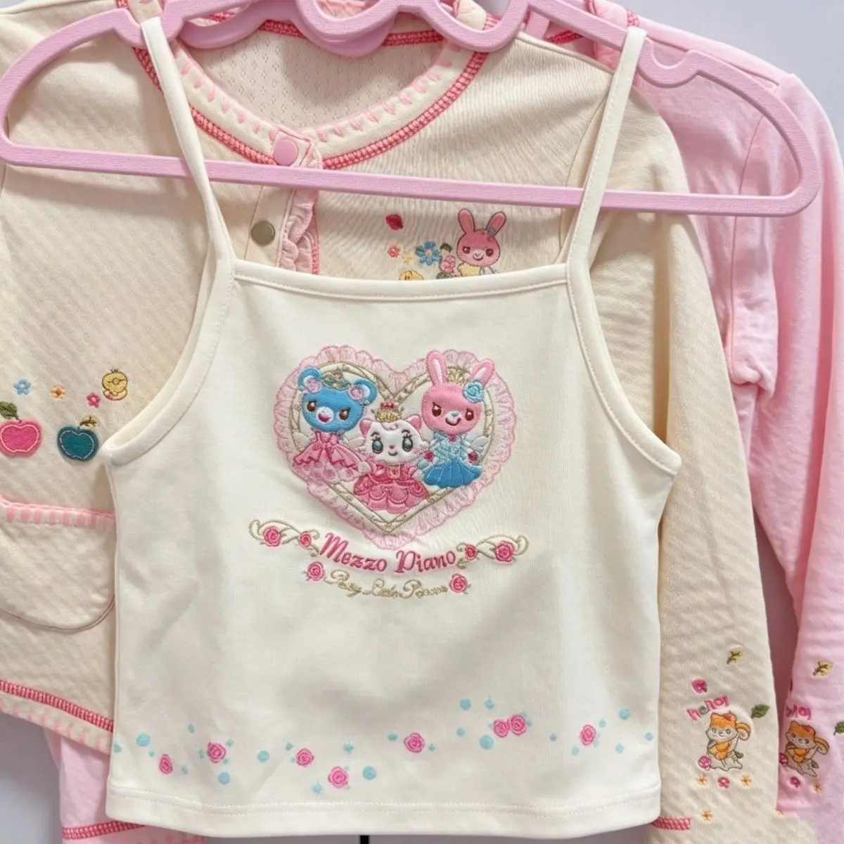 Japanese Style Heart Cartoon Doll Print Camisole Vest Women's Sweet Soft Girl Pure Color Slim Fit Short Inner Wear Small Cami...