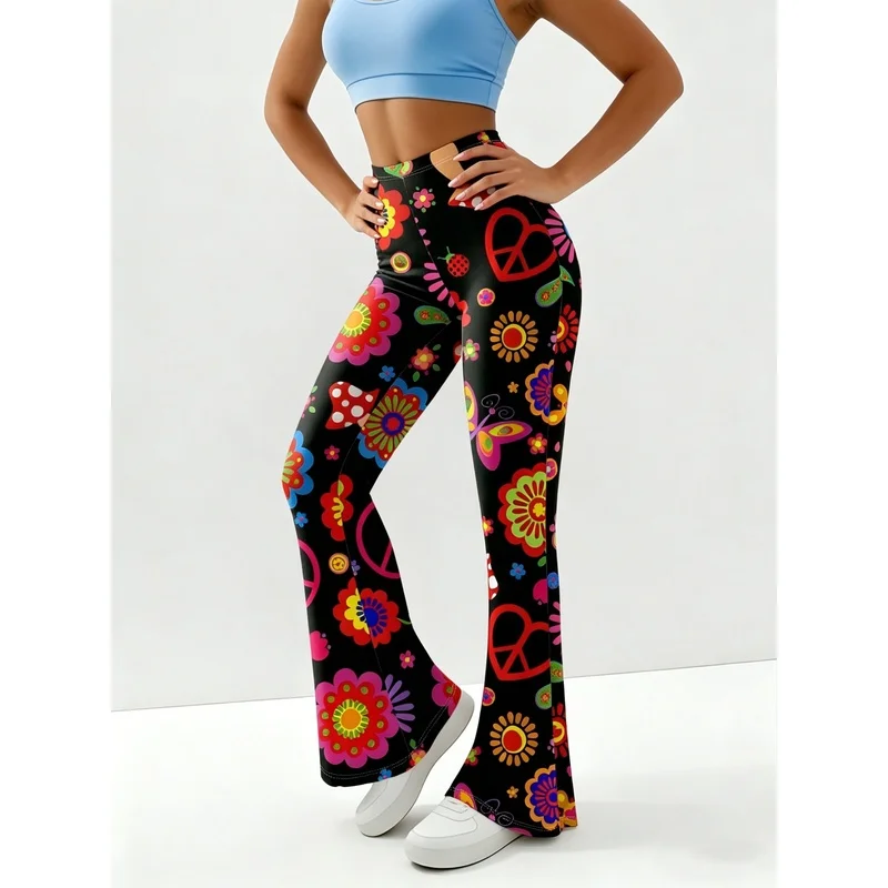 Hip-hop retro-style printed flared pants, suitable for daily casual wear of teenagers aged 7 to 16.