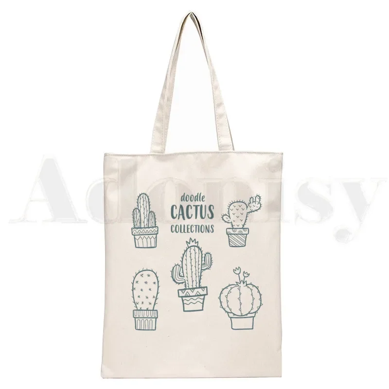 Cactus Printed Streetwear Kawaii Fashion Cartoon Handbags Shoulder Bags Casual Shopping Girls Handbag Women Elegant Canvas Bag