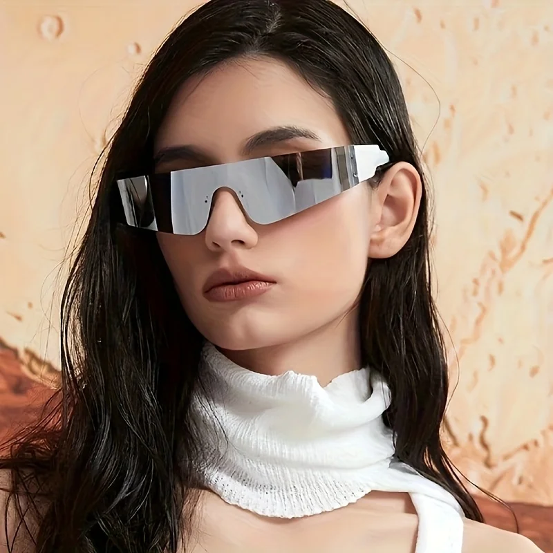 Zukunft One Piece Y2K Randlose Sonnenbrille Frauen Retro Sonnenbrille Spiegel Punk Brillen Vintage Steampunk Party Brillen