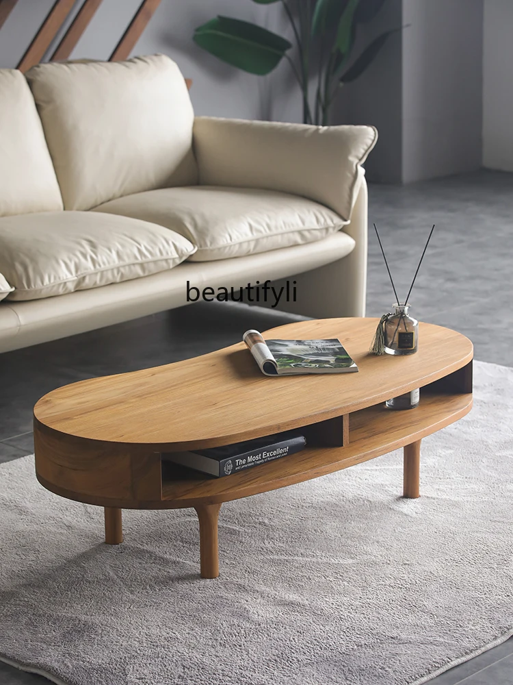 

Nordic Pure Solid Wood Tea Table Home Silent Style Minimalist Small Tea Table Small Apartment Cream Style Tea Table