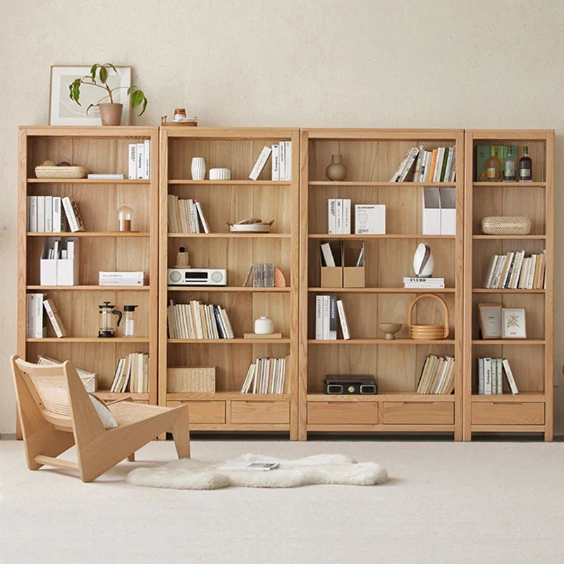 Solid wood bookshelf combination oak display bookcase study simple log storage cabinet