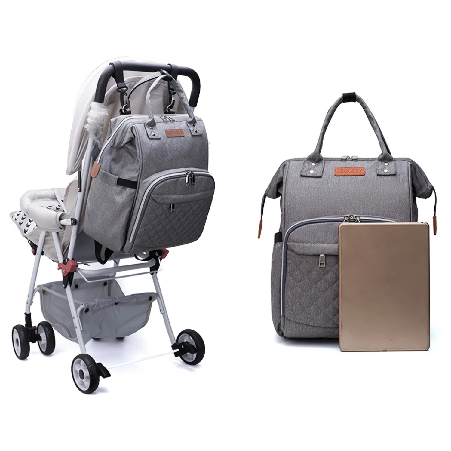 Mom's Large Capacity Waterproof Multi-function Stroller Diaper Backpack Bag, Essential Outdoor Travel Gear for Baby