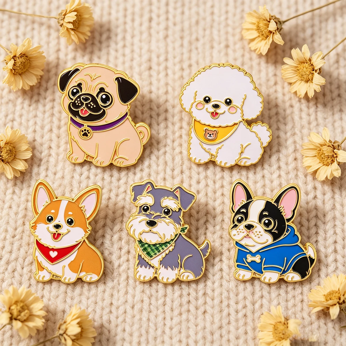 5 Stück niedliche Hundemotive als Emaille-Anstecknadeln, Cartoon-Bulldoggen-Brosche für Mäntel, Damen-Broschen, Anstecknadeln für Kragen und Revers, Metallabzeichen, Schmuck, Geschenke für Tierliebhaber. – Detail 5