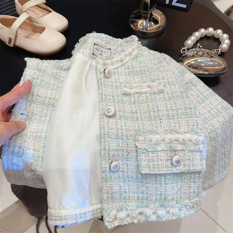 Girls Coat 2024 New Spring Baby Checkered Lace Design Sweet Cute and Gentle Coat Kids Jackets for Girls