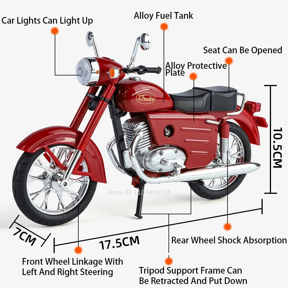Modèle de moto XF250, échelle 1:10, voiture jouet en alliage moulé sous pression, son et lumière rétro Vintage, Collection de modèles de moteurs, jouets pour enfants, cadeaux