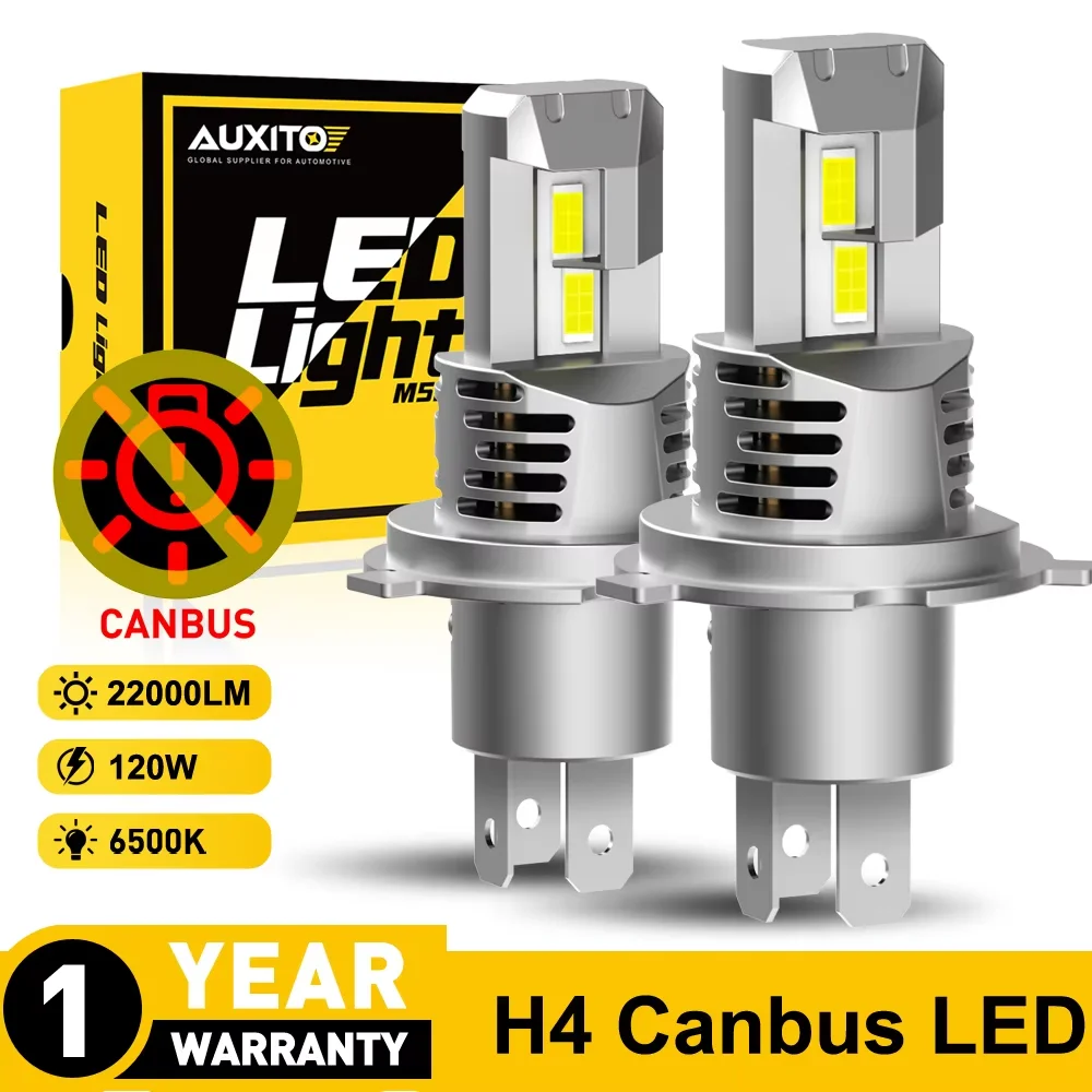 AUXITO 2Pcs H4 LED Light Canbus No Error H4 Car LED Headlight 6500K High-Power High Low Beam Auto Light Bulbs With Fan Headlamp