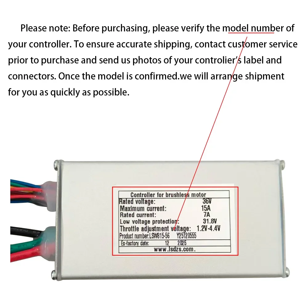 

Nulkomma Ebike Brushless Motor Controller LSW815-56 36V 15A Suitable for Electric Bicycles Scooters Fat-Tire Bikes Speed