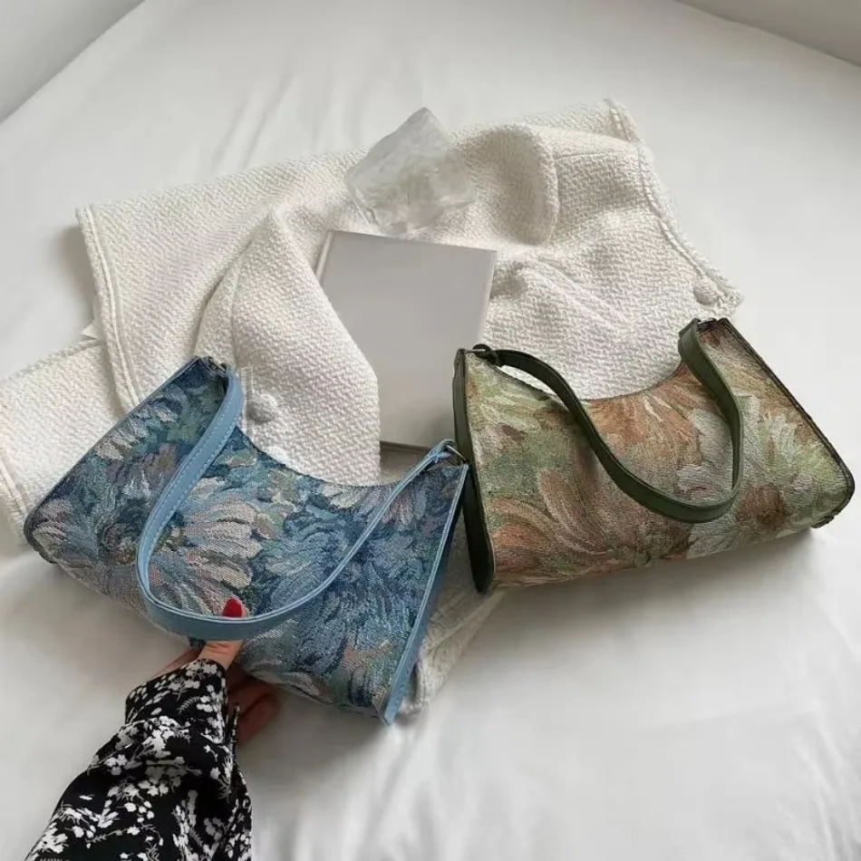 New Style Western Temperament Underarm Bag Popular Women Oil Painting One Shoulder Bag Elegant Handbag For Girls Party Wear